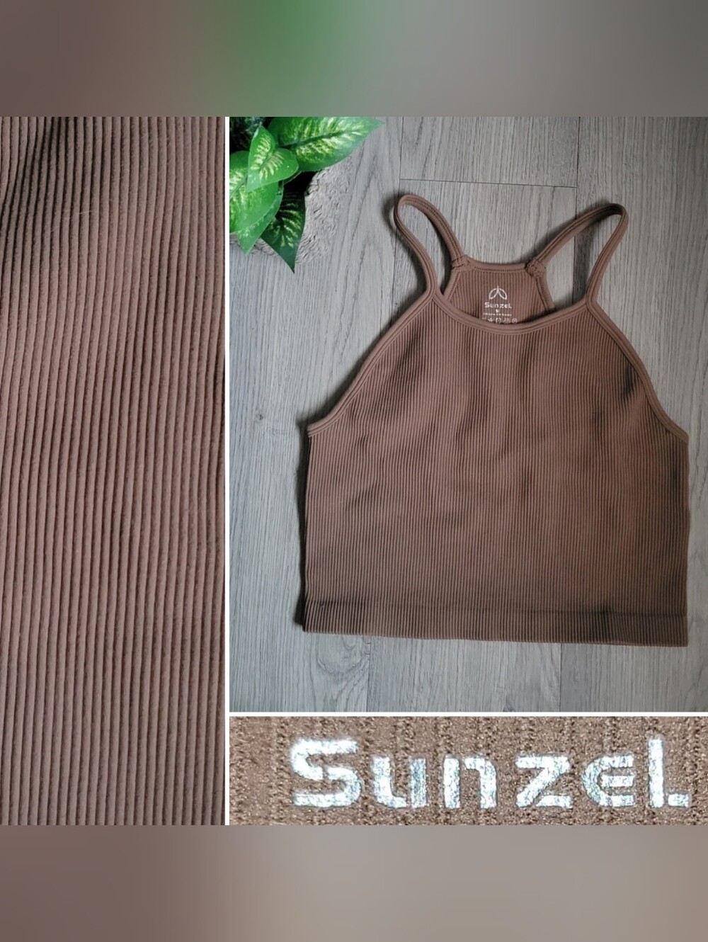 Sunzel Ribbed Halter High-Neck Racerback Seamless Crop Top Coffee Brown, Medium